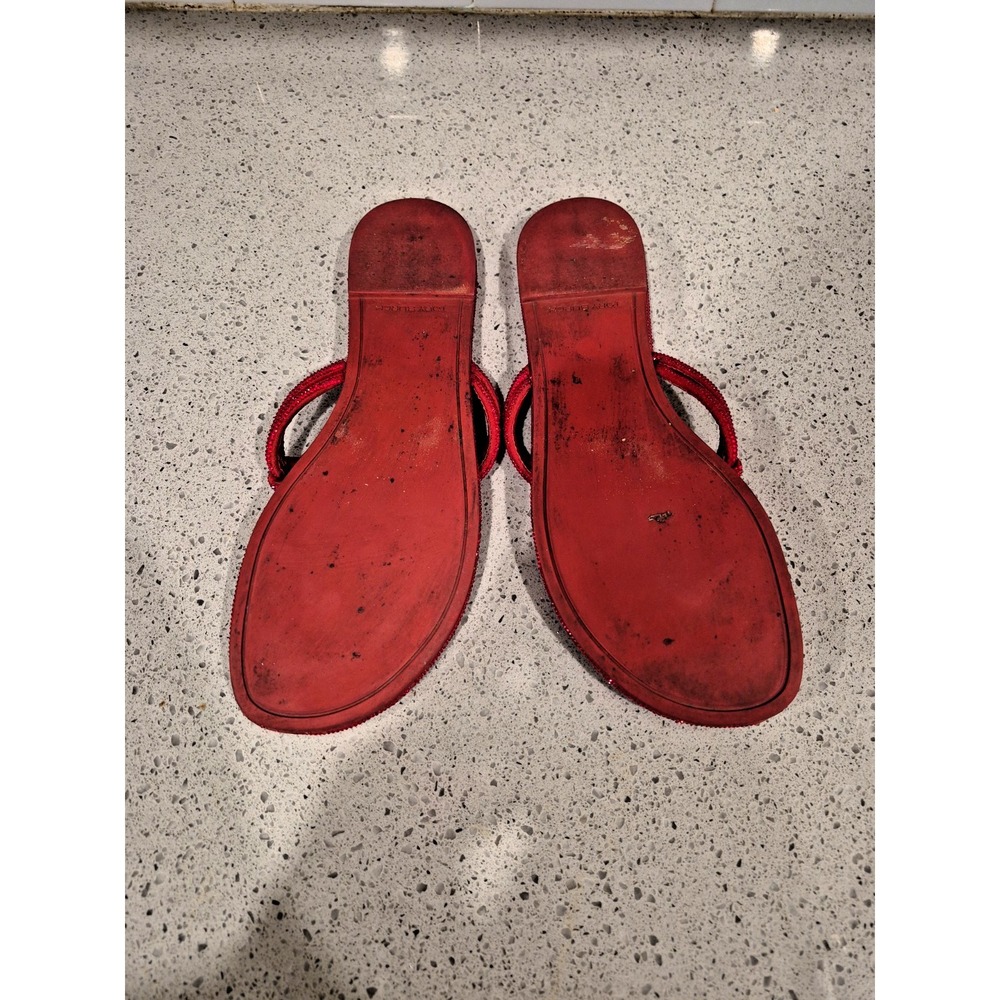 Tory Burch Women's Red Patent Leather Logo Rhinestone Thong Slip-On Sandals 10.5 - Picture 5 of 7